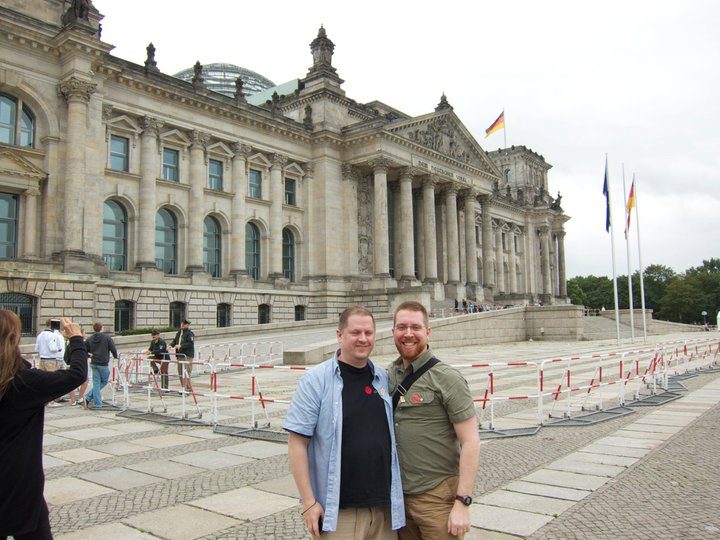 Andrew and Joe standing in front of the Reichstag building in Berlin